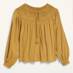 Long-Sleeve Smocked Embroidered Poet Blouse